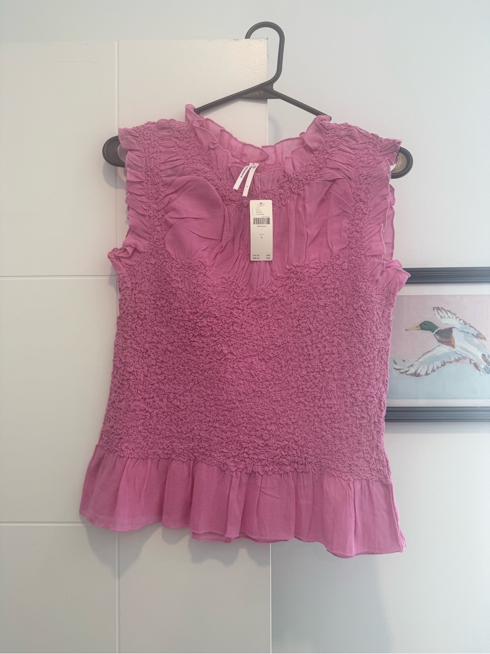 Anthropologie Pink Smocked Ruffle Tank